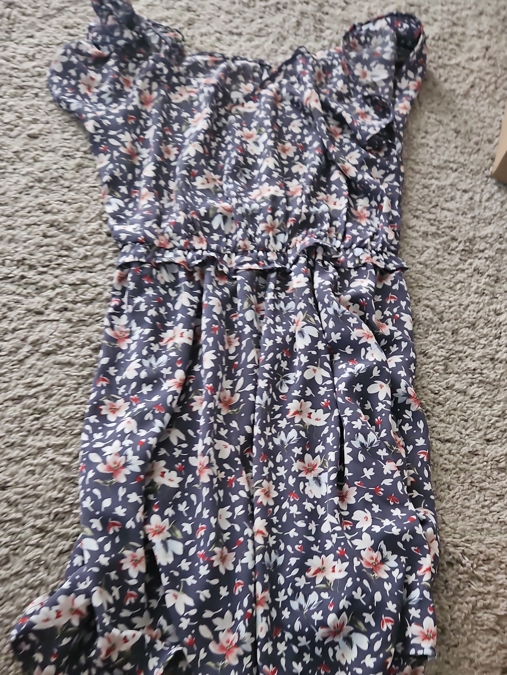 Jessica Simpson Navy Floral Ruffle Waist Sundress